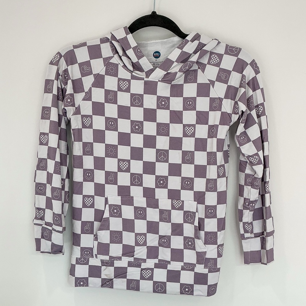 KIDS: Bird & Bean Pullover Bamboo Sweatshirt in Check It Out Blue - Picture 2 of 9